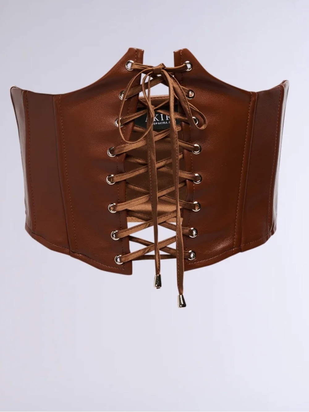 Brown Lace-Up Faux Leather Corset Belt